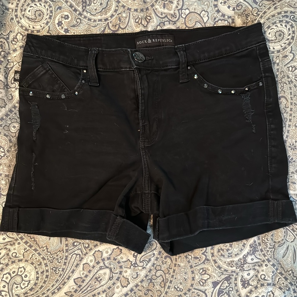 Rock & Republic Size 12 Denim Black Bumpershorts